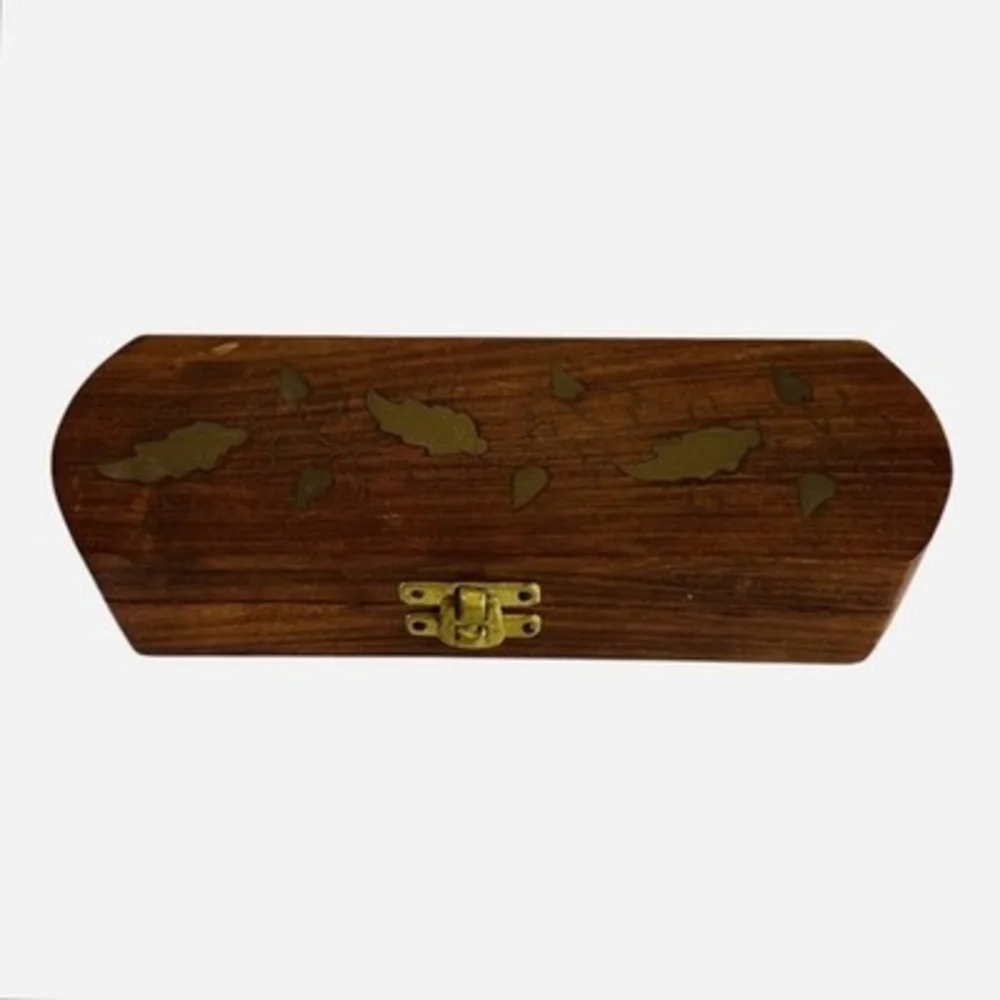 Vintage Handcrafted Wooden Keepsake Box Brass Latch Jewelry Trinket Storage 8”